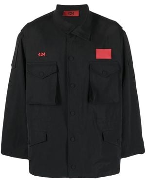 424 Asymmetric Logo-Patch Shirt Jacket - Black