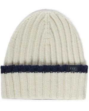 Fay Ribbed-Knit Stripe Beanie Hat - White