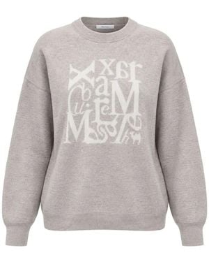 Max Mara Logo-Intarsia Crew-Neck Sweater - Gray