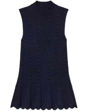 Twinset Turtle-Neck Knit Top With Scalloped Hem - Blue
