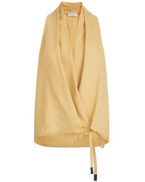 Brunello Cucinelli Linen Wrap Effect Vest With Monili - White