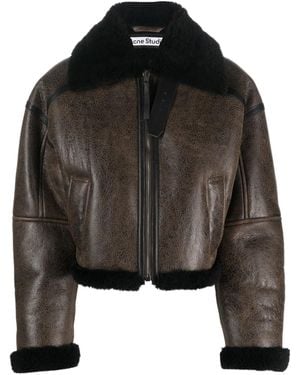 Acne Studios Shearling-Trim Leather Jacket - Black