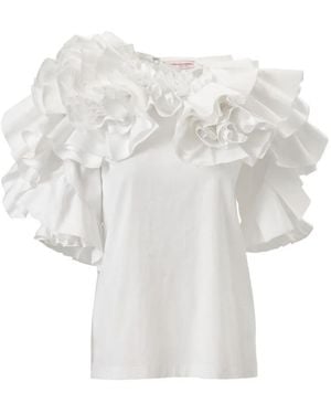 Carolina Herrera Draped Floral Ruffled Top - White