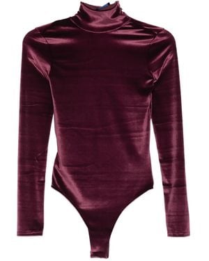 Mugler High-Neck Velvet Bodysuit - Purple