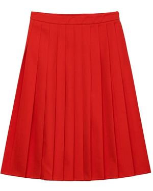 Prada Pleated Gabardine Midi-Skirt - Red