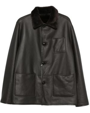 Manzoni 24 Shearling-Collar Leather Jacket - Black