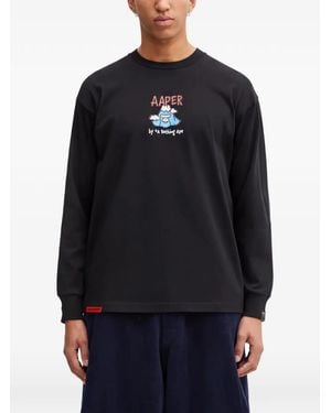 Aape By A Bathing Ape Logo-Print Long-Sleeve T-Shirt - Blue