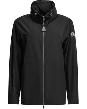 Moncler Logo-Patch Hooded Coat - Black