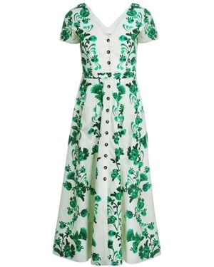 Saloni Zoey Floral-Print Midi Dress - Green
