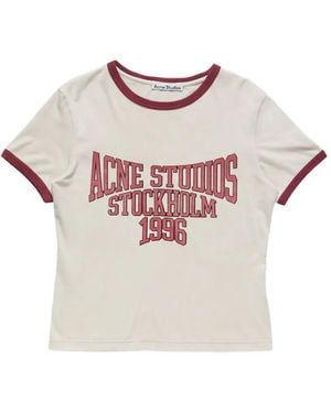 Acne Studios Logo-Print Ringer T-Shirt - Pink