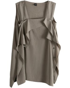 Y's Yohji Yamamoto Ruffled Square-Neck Top - Gray