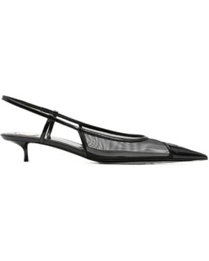 Saint Laurent Mesh-Panelled Pointed-Toe Slingback Pumps - White