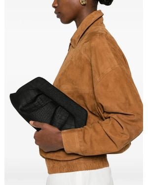 THEMOIRÈ Crocodile-Effect Bios Clutch Bag - Black