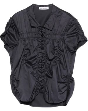 Low Classic Wrinkle Drapped Buttoned Blouse - Grey