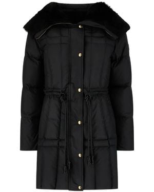 Moncler Solennel Shearling-Trimmed Hooded Short Down Parka Jacket - Black