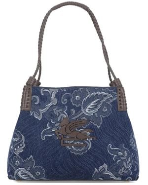 Etro Pegaso Floral-Jacquard Tote Bag - Blue
