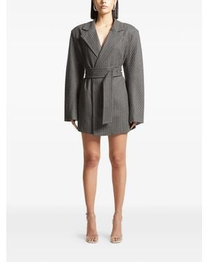 Manière De Voir Oversized Pinstripe Blazer Dress - Grey