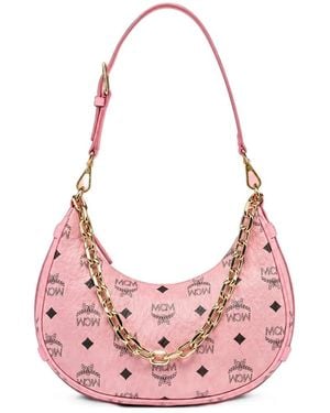 MCM Small Aren Logo-Print Chain-Link Shoulder Bag - Pink