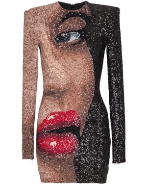 Balmain Partial Face Short Dress - Red