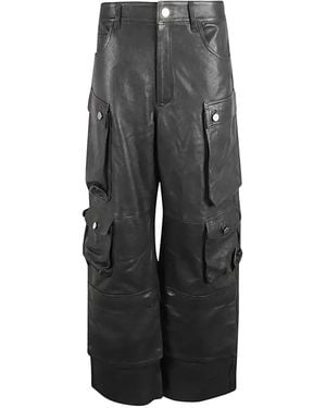 FERMAS Cargo Leather Trousers - Grey