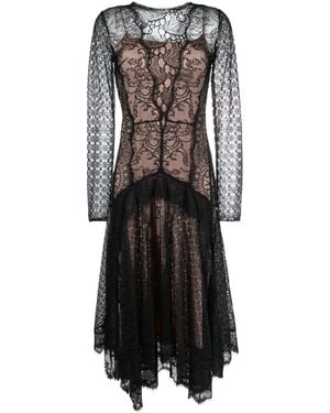 Alberta Ferretti Floral-Lace Ruffled Midi Dress - Black