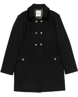 Sandro Cappotto Doppiopetto Con Bordo - Nero