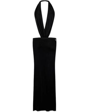 DSquared² Deep-Cut Shiny Viscose Jersey Long Dress - Black