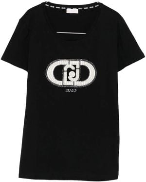 Liu Jo Embellished-Logo T-Shirt - Black