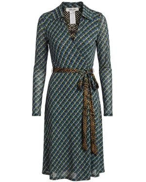 Diane von Furstenberg Phoenix Reversible Geometric-Print Wrap Midi Dress - Blue