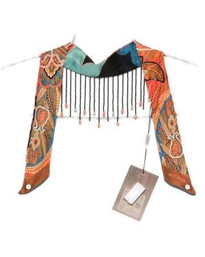 Etro Paisley-Pattern Beaded-Fringe Neckerchief - White