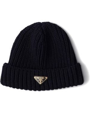 Prada Wool Logo Beanie - Blue