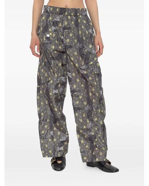 Ganni Floral-Print Cargo Trousers - Black