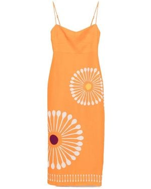 Cala De La Cruz Paloma Graphic-Print Midi Dress - Orange
