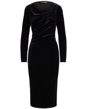 Ralph Lauren Vestido Midi Drapeado De Terciopelo - Negro