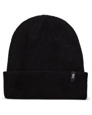 On Shoes Logo-Detail Beanie Hat - Black