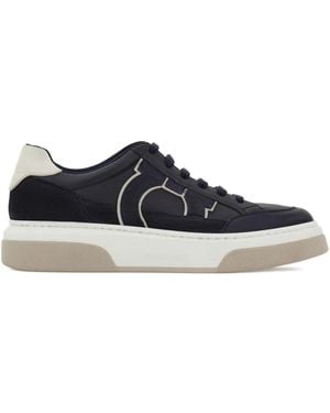 Ferragamo Baskets En Cuir À Détails En Daim - Bleu