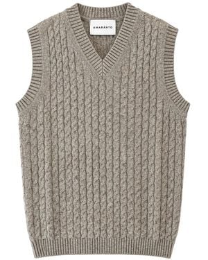 Amaranto Cable-Knit V-Neck Vest - Gray