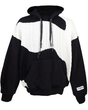 Mostly Heard Rarely Seen Cable-Knit Panelled Hoodie - Blue