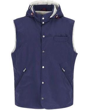 Brunello Cucinelli Chaleco con capucha removible - Azul