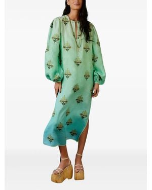 sachin and babi light blue dress FARM Rio Embroidered Long Sleeve Midi Dress in Natural