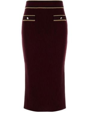 Alessandra Rich Ribbed-Knit Midi Skirt - Purple