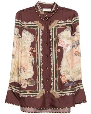 Zimmermann Scarf-Print Silk Shirt - Brown