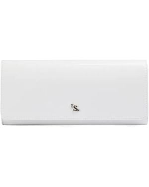 Le Silla Patent-Finish Logo-Plaque Clutch Bag - White