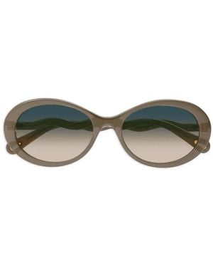Chloé Oval-Frame Wavy-Temple Sunglasses - Natural
