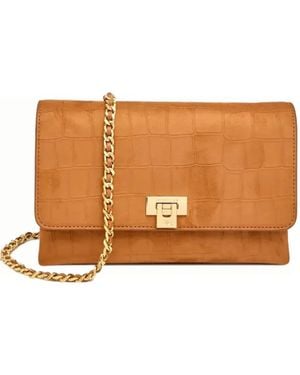 Elisabetta Franchi Crocodile-Effect Chain Clutch Bag - Orange