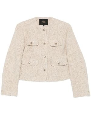 Maje Buttoned-Up Cropped Tweed Jacket - Natural