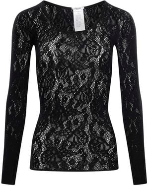 Wolford Lace Semi-Sheer Long-Sleeve Blouse - Black
