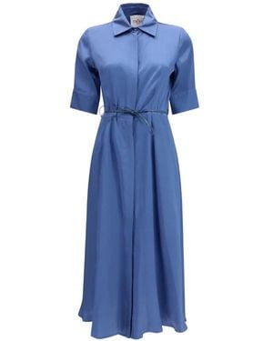 CRI.DA Baldo Collared Tie-Detail Midi Cotton Dress - Blue