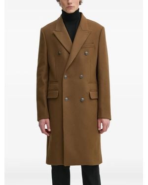The Kooples Double-Breasted Peak-Lapel Coat - Brown