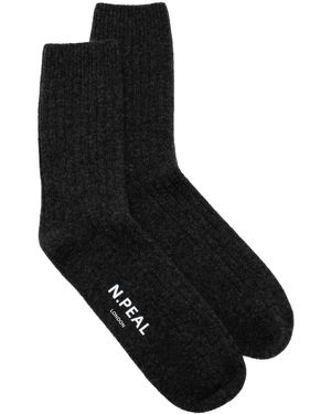 N.Peal Cashmere Chaussettes Nervurées - Noir